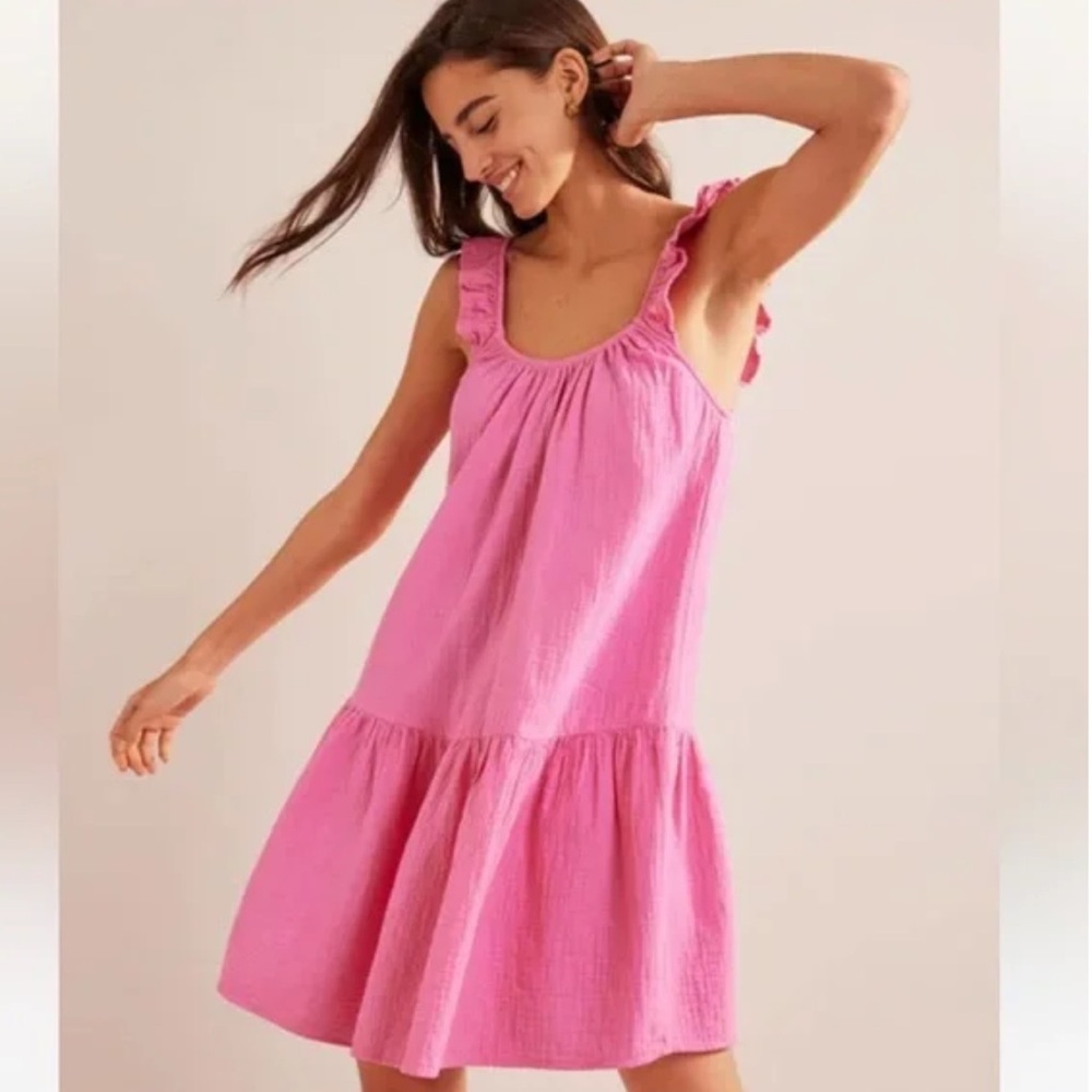 Boden Festival Pink Strappy Cheesecloth Dress